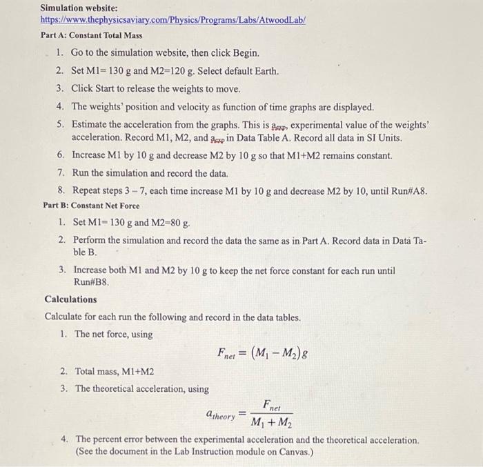 Simulation Website Https Www Thephysicsaviary Com Physics Programs Labs Atwoodlab Part A Constant Total Mass 1 Go 1