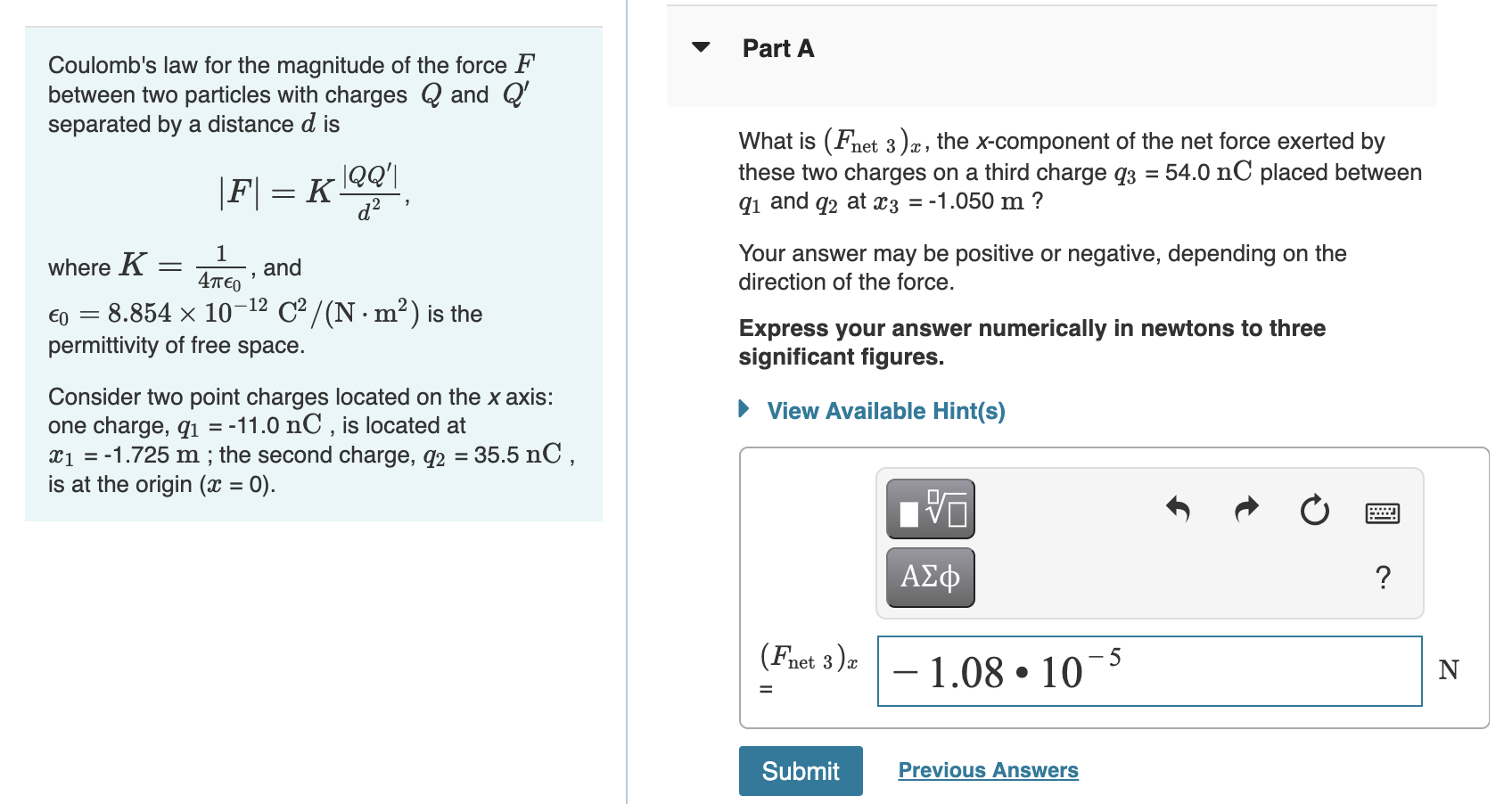 Coulomb S Law For The Magnitude Of The Force F Between Two Particles With Charges Q And Q Separated By A Distance D Is 1