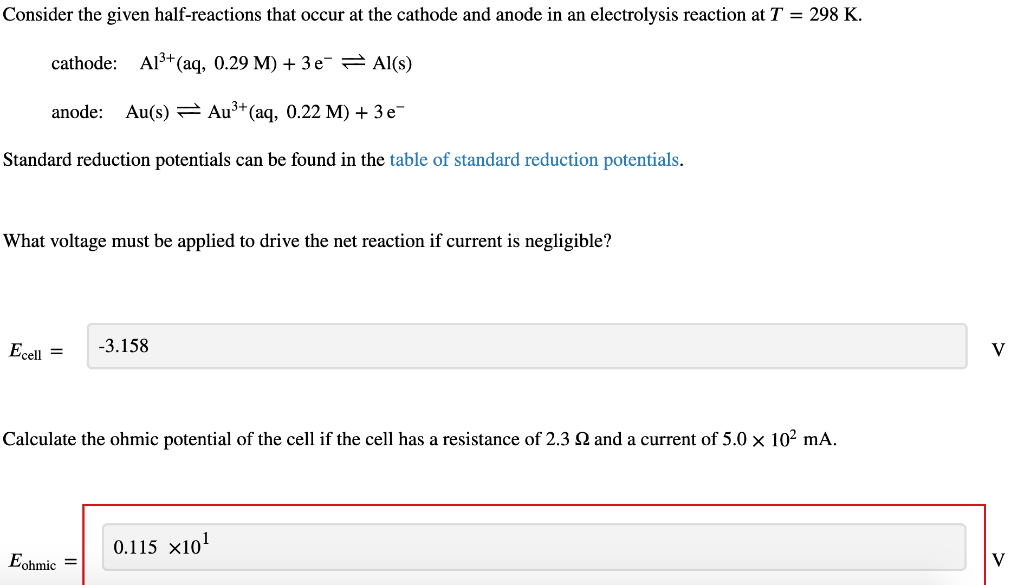 Consider The Given Half Reactions That Occur At The Cathode And Anode In An Electrolysis Reaction At T 298 K Cathode 1