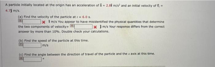 A Particle Initially Located At The Origin Has An Acceleration Of A 2 81 M S And An Initial Velocity Of 4 7j M S A 1