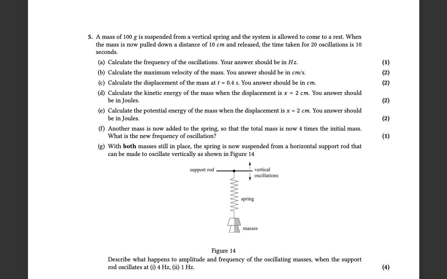 5 A Mass Of 100 G Is Suspended From A Vertical Spring And The System Is Allowed To Come To A Rest When The Mass Is Now 1