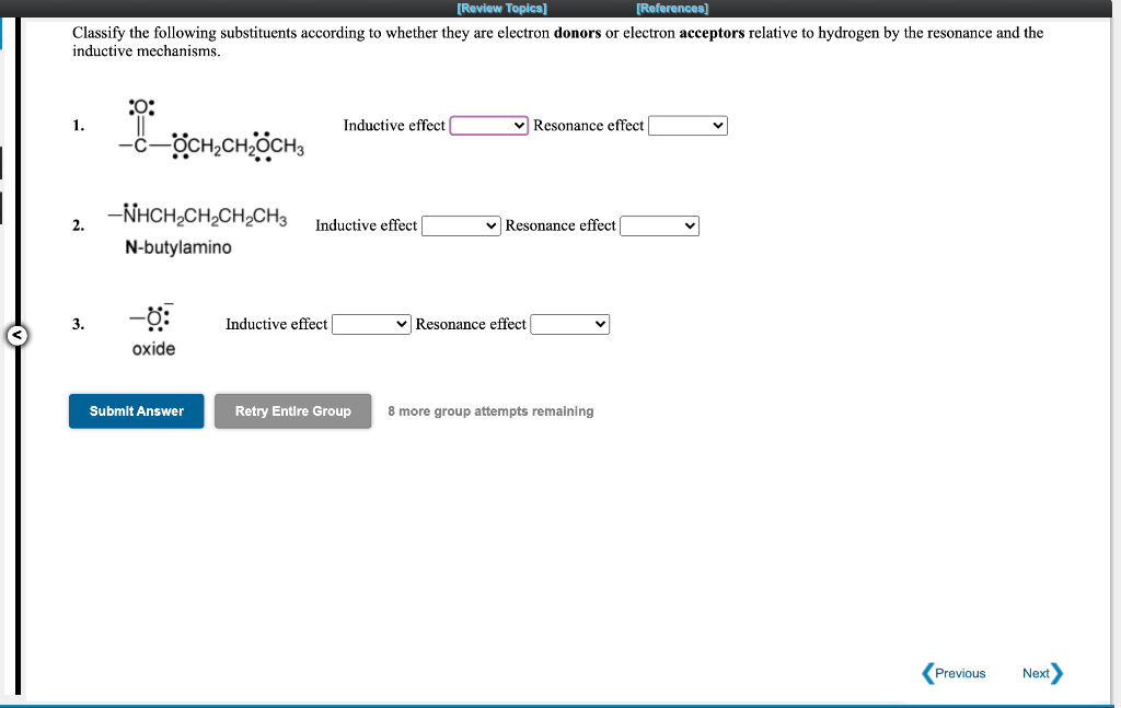 Review Topics References Classify The Following Substituents According To Whether They Are Electron Donors Or Electr 1