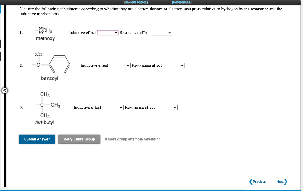 Review Topics References Classify The Following Substituents According To Whether They Are Electron Donors Or Electr 2