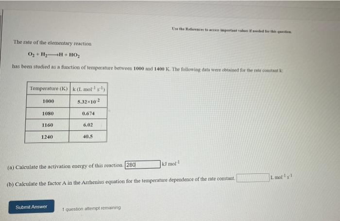 The Reference Impartants If Anded For This The Rate Of The Elementary Reaction O Hz Ho Has Been Studied As A Function O 1
