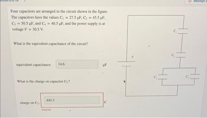 Four Capacitors Are Arranged In The Circuit Shown In The Figure The Capacitors Have The Values C 27 5 Uf C 45 5 1