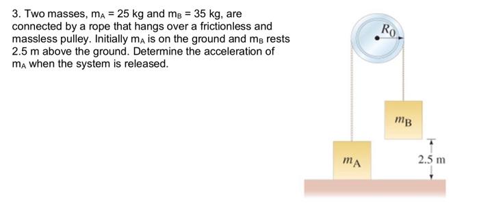 3 Two Masses Ma 25 Kg And Mb 35 Kg Are Connected By A Rope That Hangs Over A Frictionless And Massless Pulley In 1