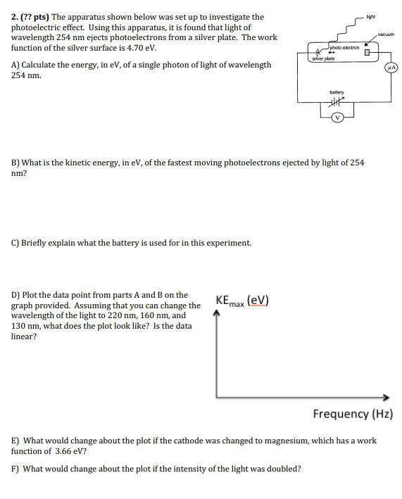 2 Pts The Apparatus Shown Below Was Set Up To Investigate The Photoelectric Effect Using This Apparatus It Is Fo 1
