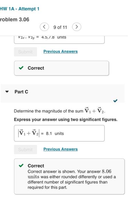 Hw 1a Attempt 1 Problem 3 06 9 Of 11 Vector V Is 6 6 Units Long And Points Along The Negative Axis Vector V Is 4