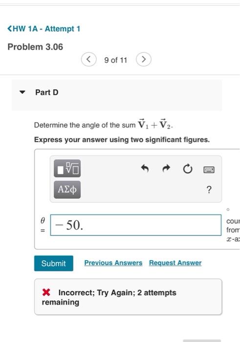 Hw 1a Attempt 1 Problem 3 06 9 Of 11 Vector V Is 6 6 Units Long And Points Along The Negative Axis Vector V Is 5