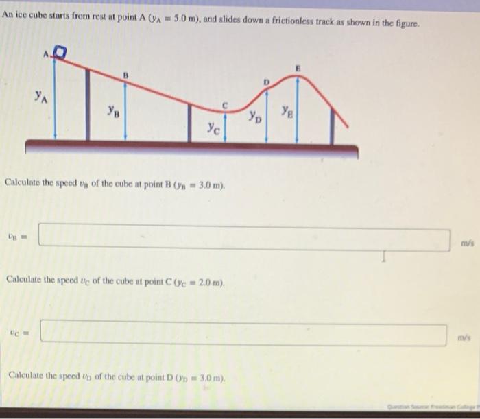 An Ice Cube Starts From Rest At Point A Va 5 0 M And Slides Down A Frictionless Track As Shown In The Figure In Ya 1