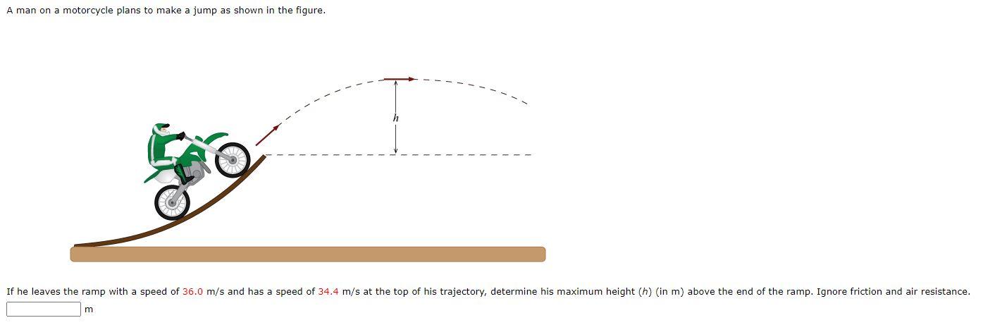 A Man On A Motorcycle Plans To Make A Jump As Shown In The Figure If He Leaves The Ramp With A Speed Of 36 0 M S And Ha 1