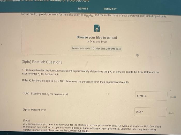 Report Summary Diprotic Acid 2pts Determination Of The Molar Mass And Identity Of A Diprotic Acid How Will You Collect 13