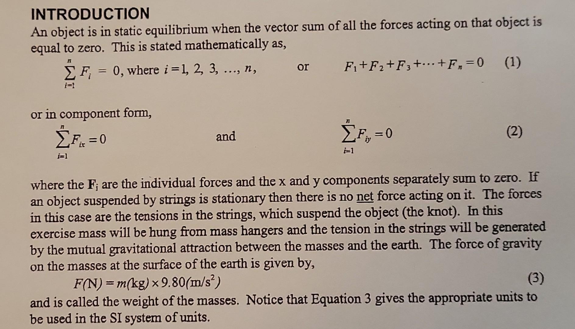 Introduction An Object Is In Static Equilibrium When The Vector Sum Of All The Forces Acting On That Object Is Equal To 1