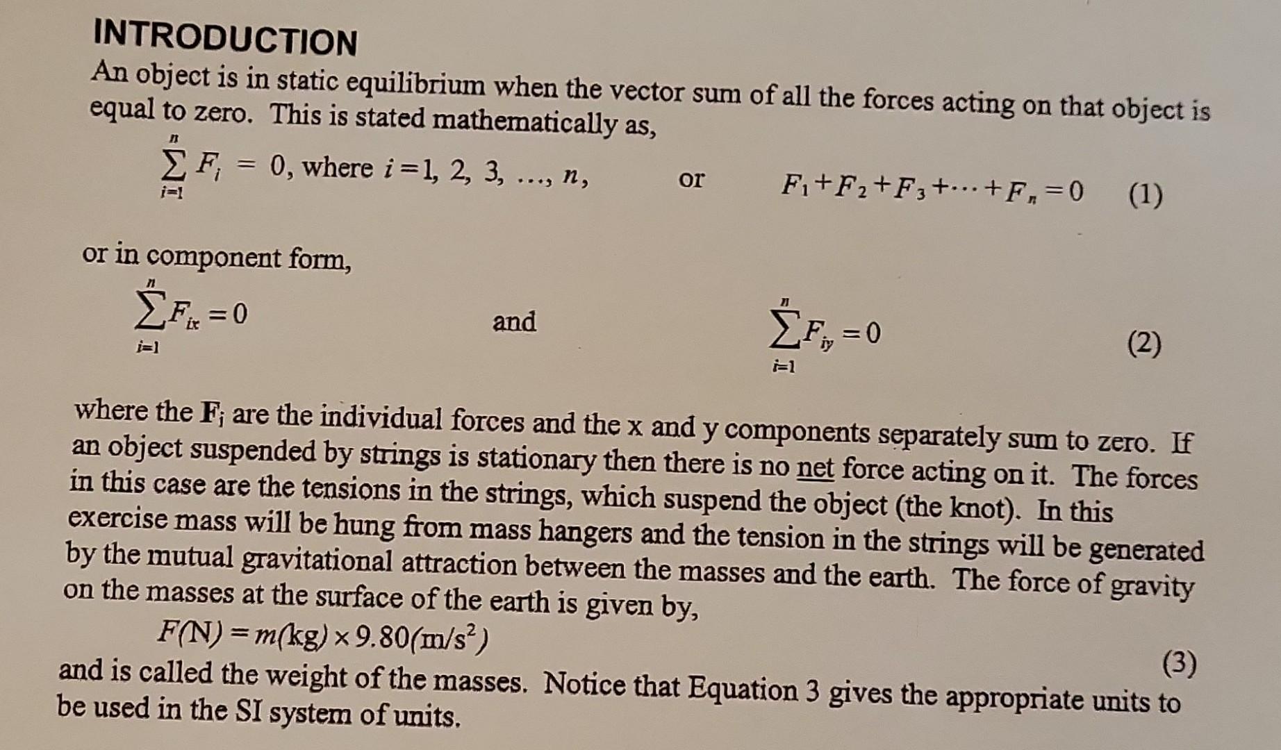 Introduction An Object Is In Static Equilibrium When The Vector Sum Of All The Forces Acting On That Object Is Equal To 1