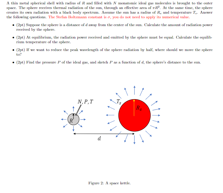 A Thin Metal Spherical Shell With Radius Of R And Filled With N Monatomic Ideal Gas Molecules Is Brought To The Outer S 1