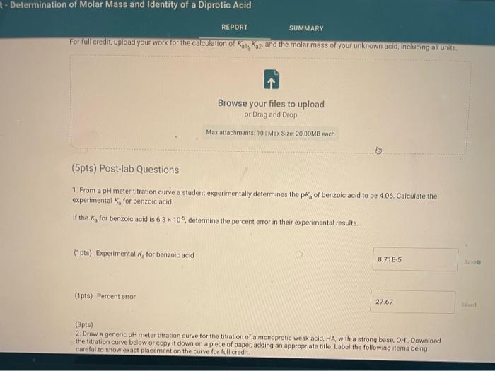 Report Summary Diprotic Acid 2pts Determination Of The Molar Mass And Identity Of A Diprotic Acid How Will You Collect 16
