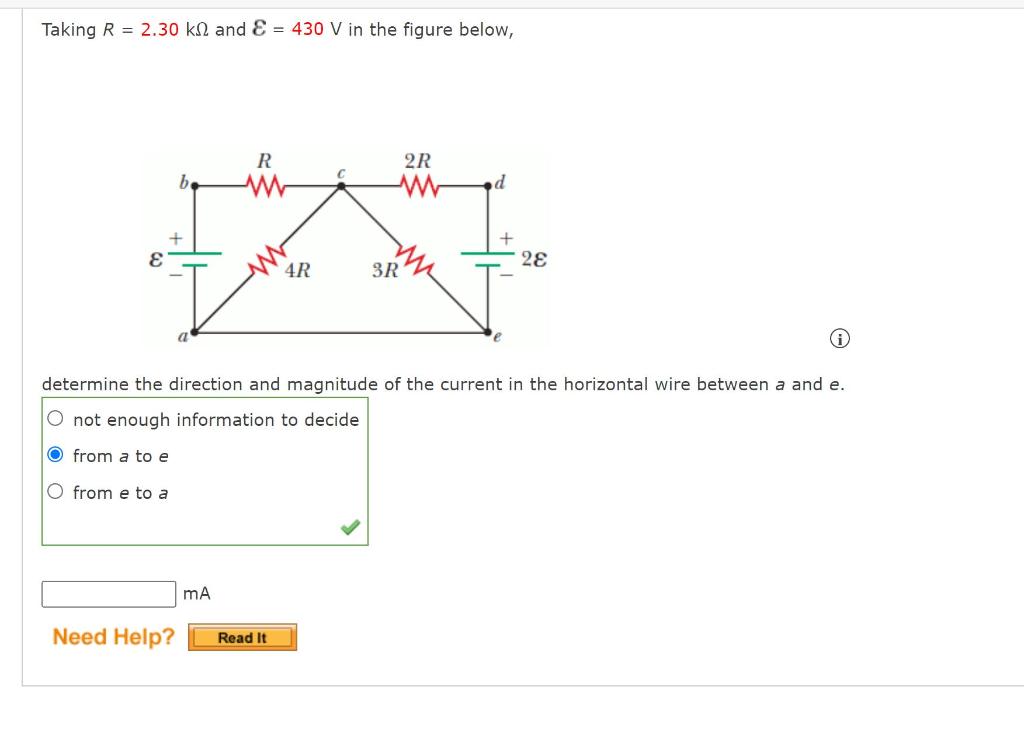 Taking R 2 30 Kn And E 430 V In The Figure Below R 2r D E 28 4r 3r I Determine The Direction And Magnitude Of The C 1
