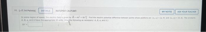 11 7 14 Points Details Katzpse1 26 P 047 My Notes Ask Your Teacher In Some Region If Pson The Electric Held Is Gi 1