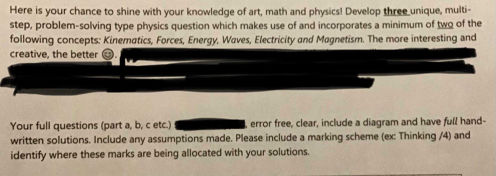 Here Is Your Chance To Shine With Your Knowledge Of Art Math And Physics Develop Three Unique Multi Step Problem So 1