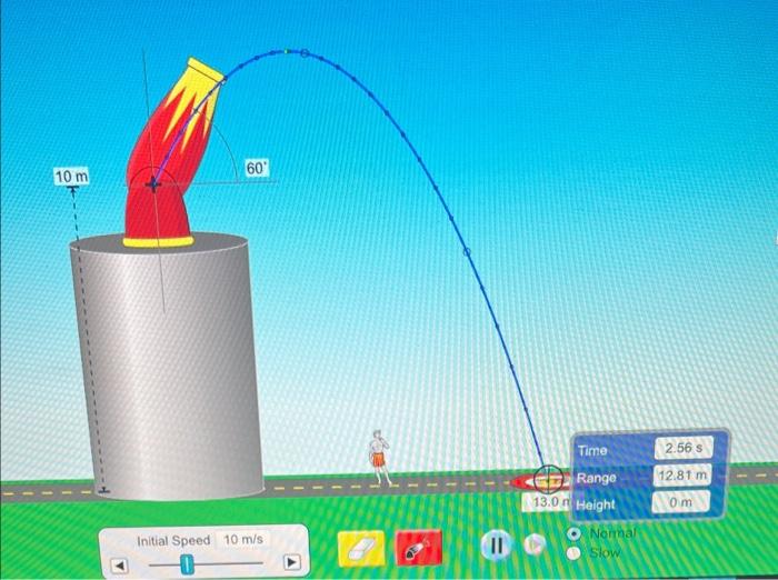 10 M 60 Initial Speed 10 M S 0 11 Time Range 13 0m Height O Normal Slow 2 56 S 12 81 M Om 1