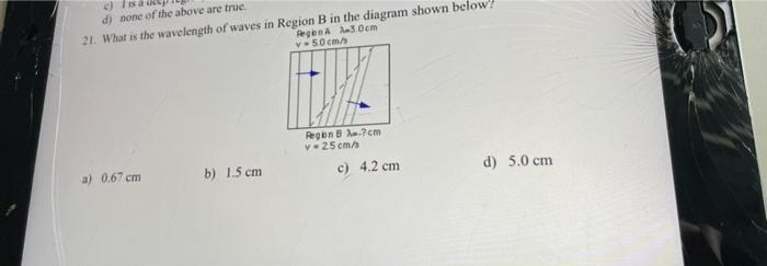 C Its Di None Of The Above Are True Regena 3 0cm 21 What Is The Wavelength Of Waves In Region B In The Diagram Shown 1