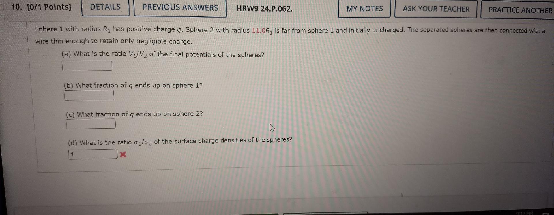 10 0 1 Points Details Previous Answers Hrw9 24 P 062 My Notes Ask Your Teacher Practice Another Sphere 1 With Radius 1