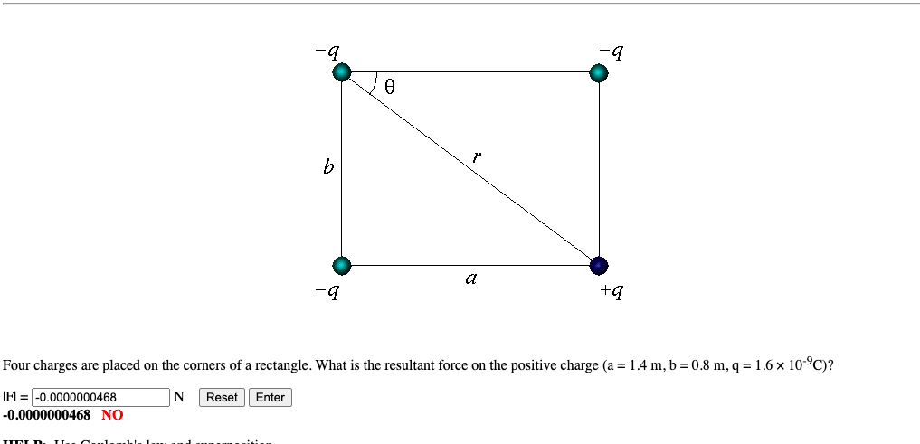 Q B A Q Q Four Charges Are Placed On The Corners Of A Rectangle What Is The Resultant Force On The Positive Charge 1