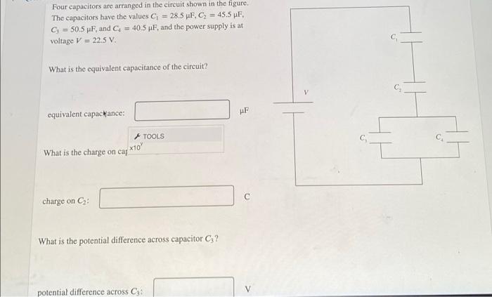 Four Capacitors Are Arranged In The Circuit Shown In The Figure The Capacitors Have The Values C 28 5 Uf C 45 5 1