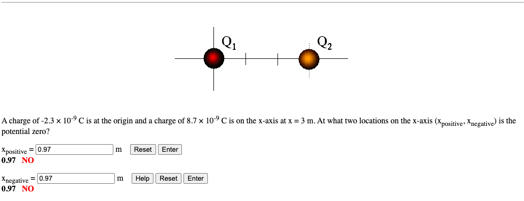 A Charge Of 2 3 10 C Is At The Origin And A Charge Of 8 7 10 9 C Is On The X Axis At X 3 M At What Two Locatio 1