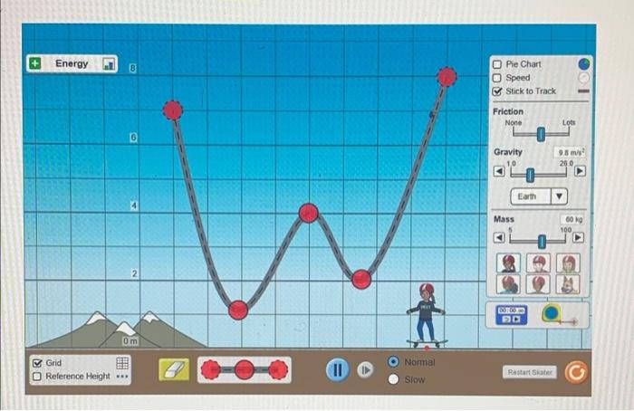 Energy Grid O Reference Height 0m A I C Normal Slow Pie Chart Stick To Track O Speed Friction None Gravity Mass Earth 50 1