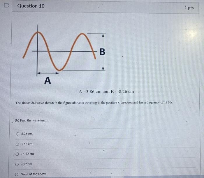 D Question 10 A B A A 3 86 Cm And B 8 26 Cm The Sinusoidal Wave Shown In The Figure Above Is Traveling In The Positiv 1