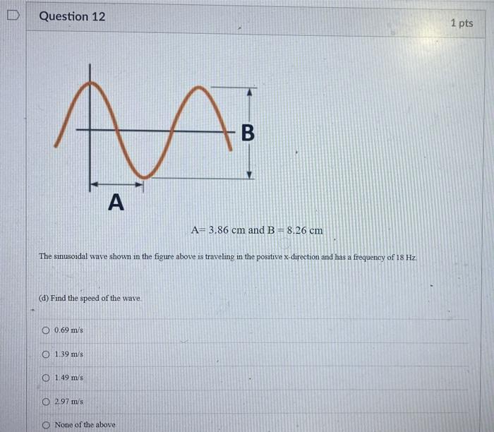 Question 12 Aa A A 3 86 Cm And B 8 26 Cm The Sinusoidal Wave Shown In The Figure Above Is Traveling In The Positive X 1