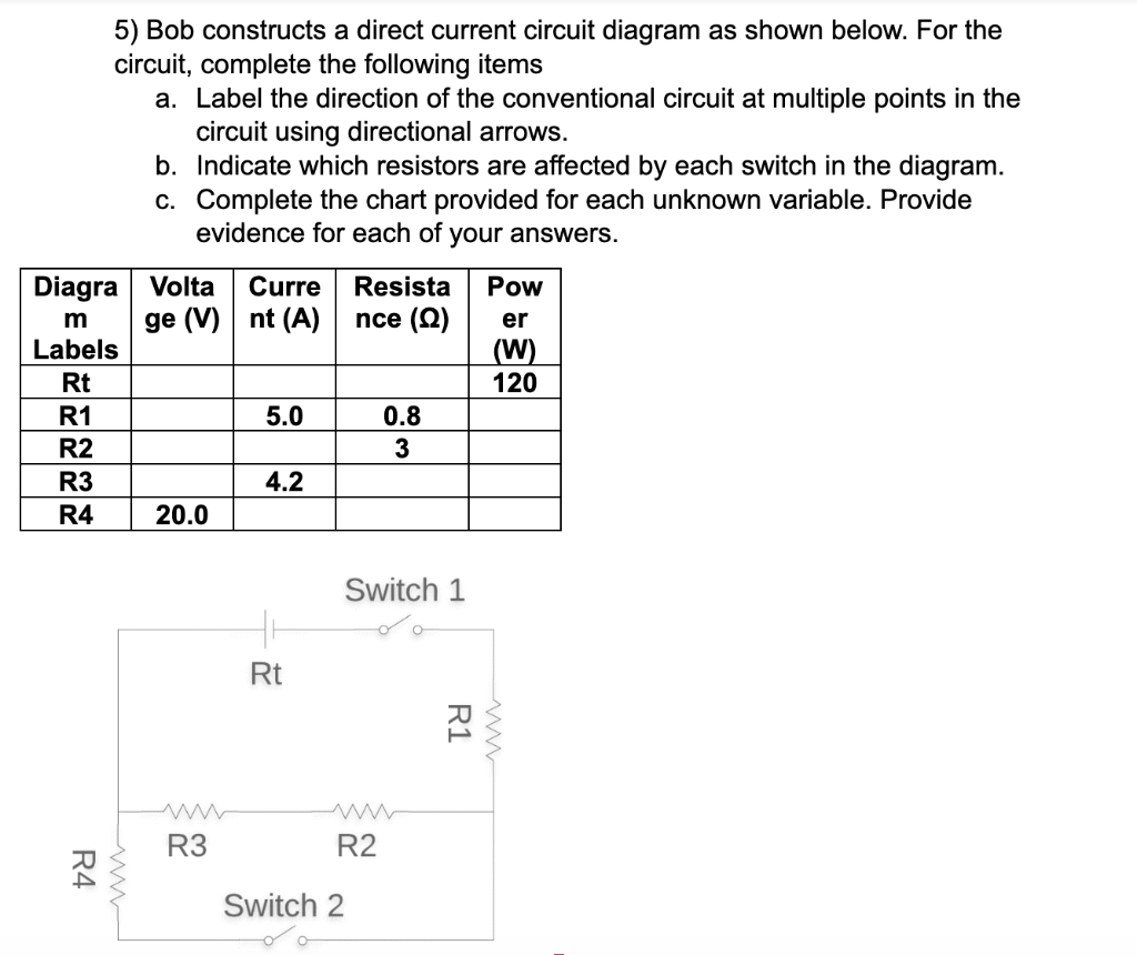 5 Bob Constructs A Direct Current Circuit Diagram As Shown Below For The Circuit Complete The Following Items A Labe 1