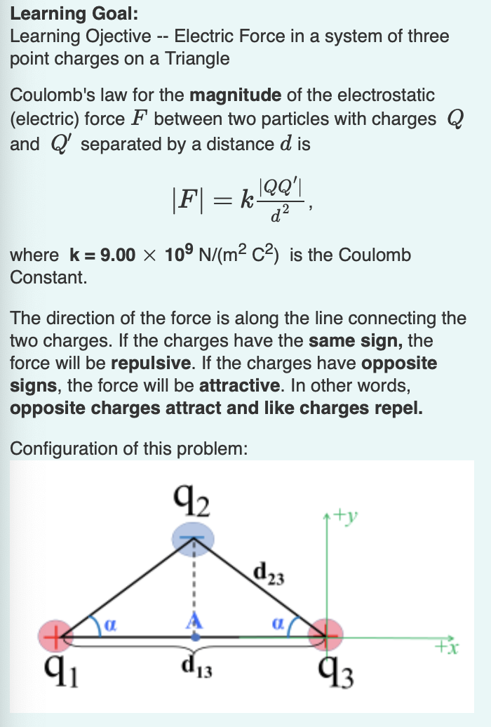 Learning Goal Learning Ojective Electric Force In A System Of Three Point Charges On A Triangle Coulomb S Law For Th 1