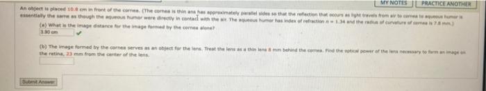 B The Image Formed By The Cornea Serves As An Object For The Lens Treat The Lens As A Thin Lens 8 Mm Behind The Corne 1