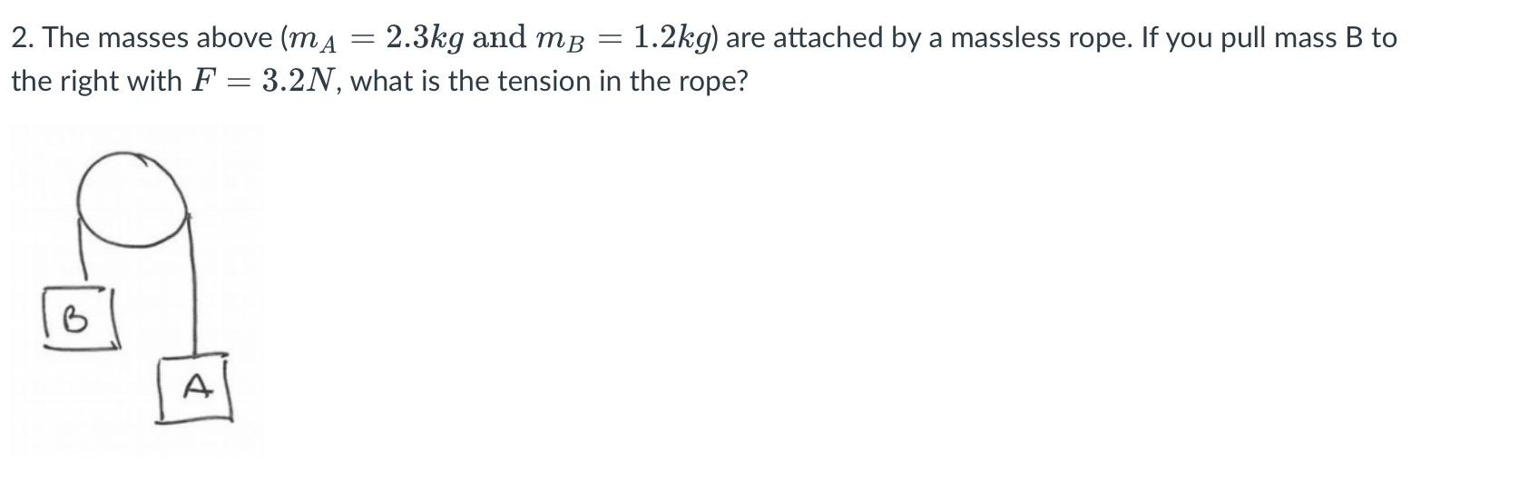 2 The Masses Above Ma 2 3kg And Mss 1 2kg Are Attached By A Massless Rope If You Pull Mass B To The Right With F 1