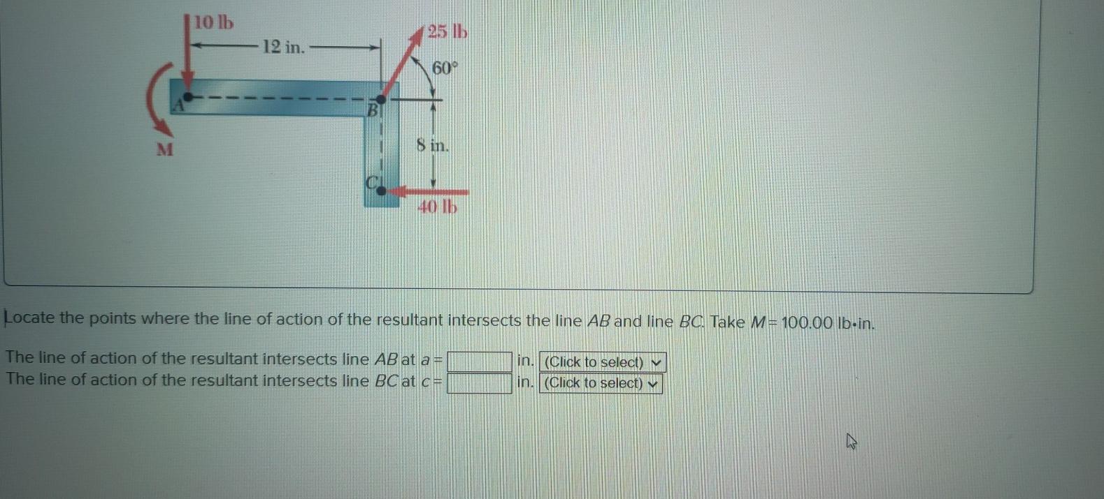 10 Lb 12 In 25 Lb 60 8 In M 40 Lb Determine The Resultant Of The Three Forces In Pound Force If M 100 00 Lb In 2