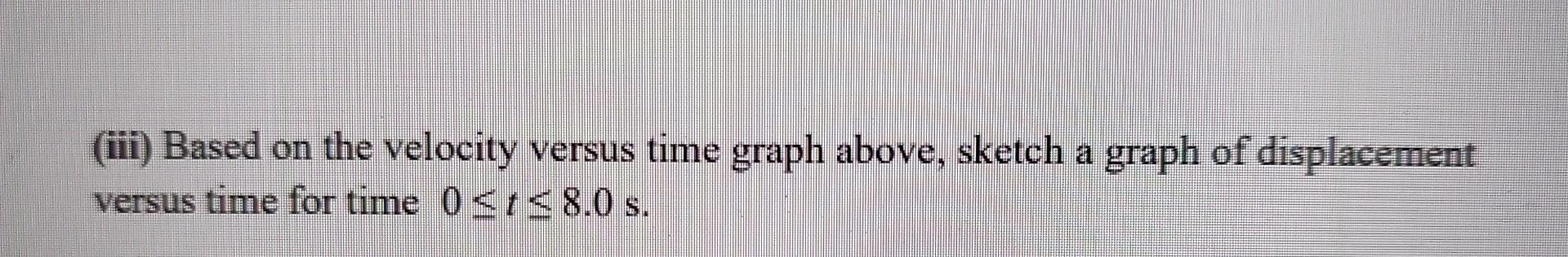 Iii Based On The Velocity Versus Time Graph Above Sketch A Graph Of Displacement Versus Time For Time 0 T 8 0 S Ii 1