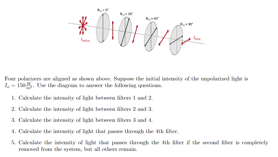 0ta 0 9ta 30 8ta 60 8ta 90 010 Dh Hje Linitial Ifinal Four Polarizers Are Aligned As Shown Above Suppose Th 1