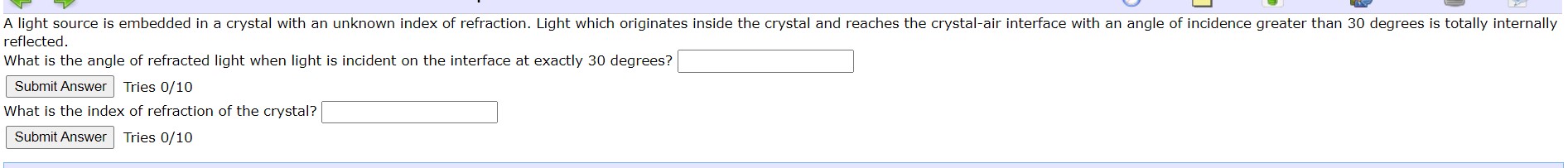 A Light Source Is Embedded In A Crystal With An Unknown Index Of Refraction Light Which Originates Inside The Crystal A 1