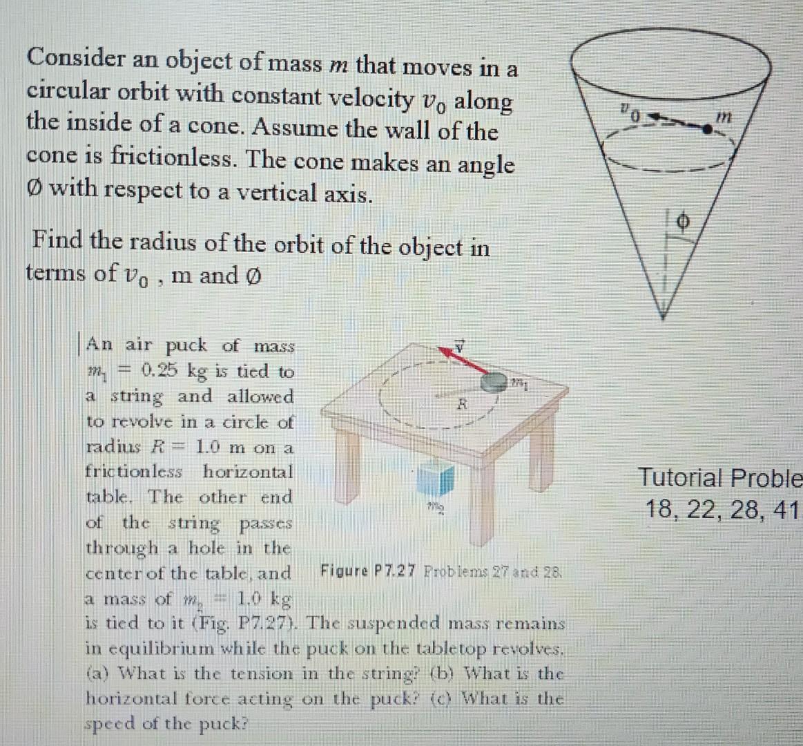 Consider An Object Of Mass M That Moves In A Circular Orbit With Constant Velocity Vo Along The Inside Of A Cone Assume 1