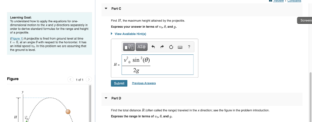 Learning Goal To Understand How To Apply The Equations For One Dimensional Motion To The X And Y Directions Separately 1