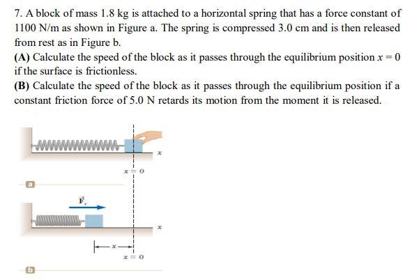 7 A Block Of Mass 1 8 Kg Is Attached To A Horizontal Spring That Has A Force Constant Of 1100 N M As Shown In Figure A 1