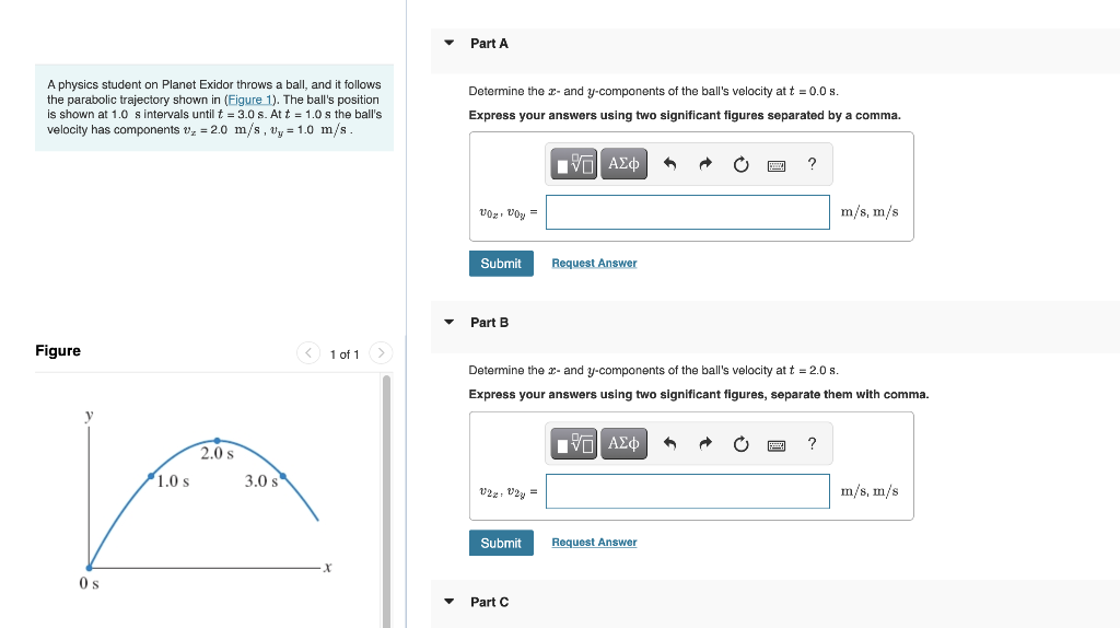A Physics Student On Planet Exidor Throws A Ball And It Follows The Parabolic Trajectory Shown In Figure 1 The Ball 1