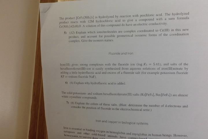 The Product Crfs Nh Is Hydrolyzed By Reaction With Perchloric Acid The Hydrolyzed Product Reacts With 12m Hydrochl 1