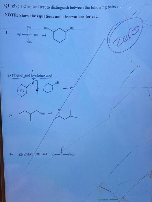 Q1 Give A Chemical Test To Distinguish Between The Following Pairs Note Show The Equations And Observations For Each 1