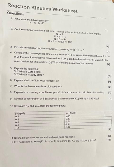 Reaction Kinetics Worksheet Questions 1 What Does The Following Mean A 1 12 P 2 Are The Following Reactions First Or 1