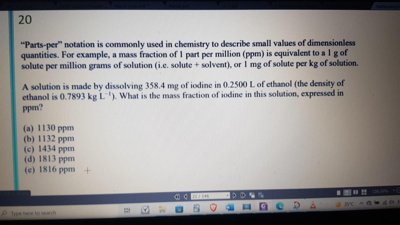 Marelb Pdf 20 Parts Per Notation Is Commonly Used In Chemistry To Describe Small Values Of Dimensionless Quantities F 1