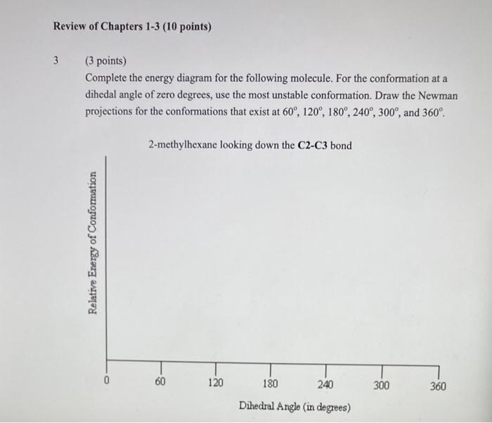 Review Of Chapters 1 3 10 Points 3 3 Points Complete The Energy Diagram For The Following Molecule For The Conforma 1