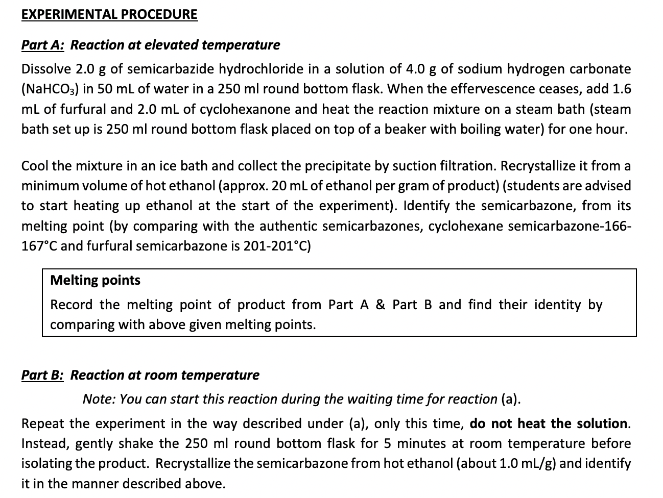 Experimental Procedure Part A Reaction At Elevated Temperature Dissolve 2 0 G Of Semicarbazide Hydrochloride In A Solut 1